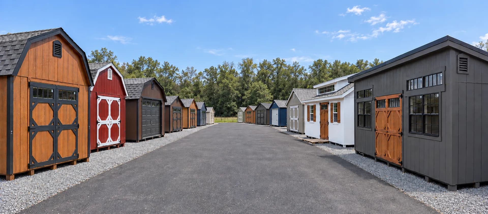 Fall inventory of Amish-built sheds and barns ready to deliver from the Shenandoah Sheds lot
