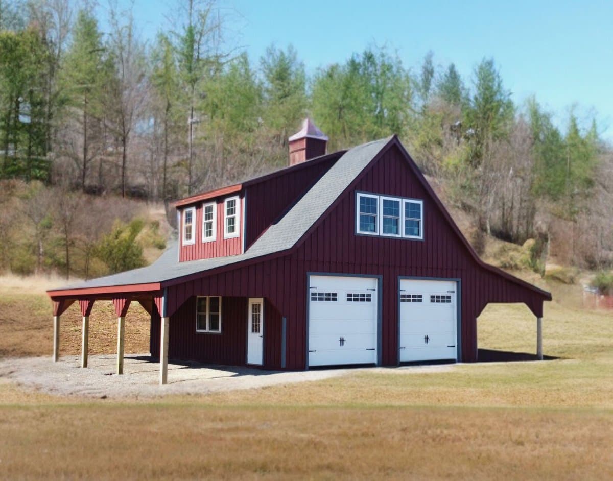 Amish-built garage with lean-to for sale in the Shenandoah Valley