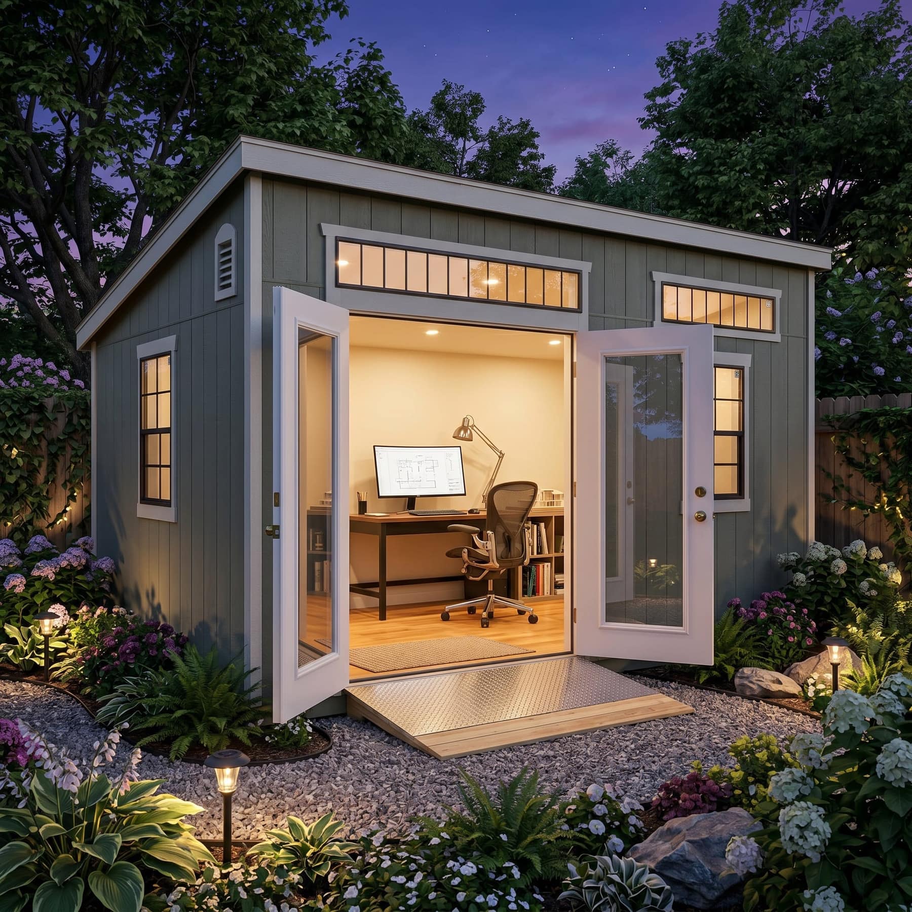 Custom shed converted into a home office